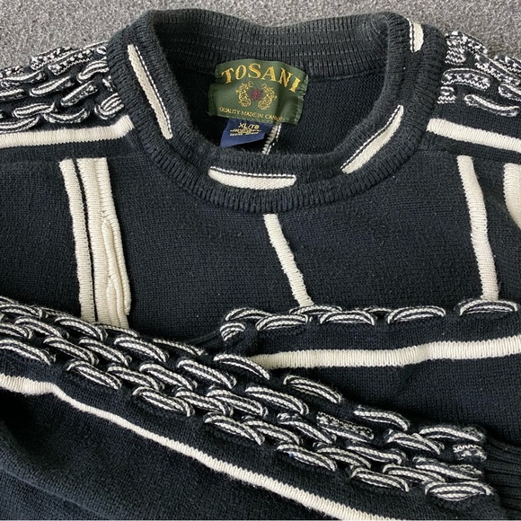 Vintage Tosani Made In Canada Black White Knit Sweater Pullover Men’s Size XL - Picture 2 of 15